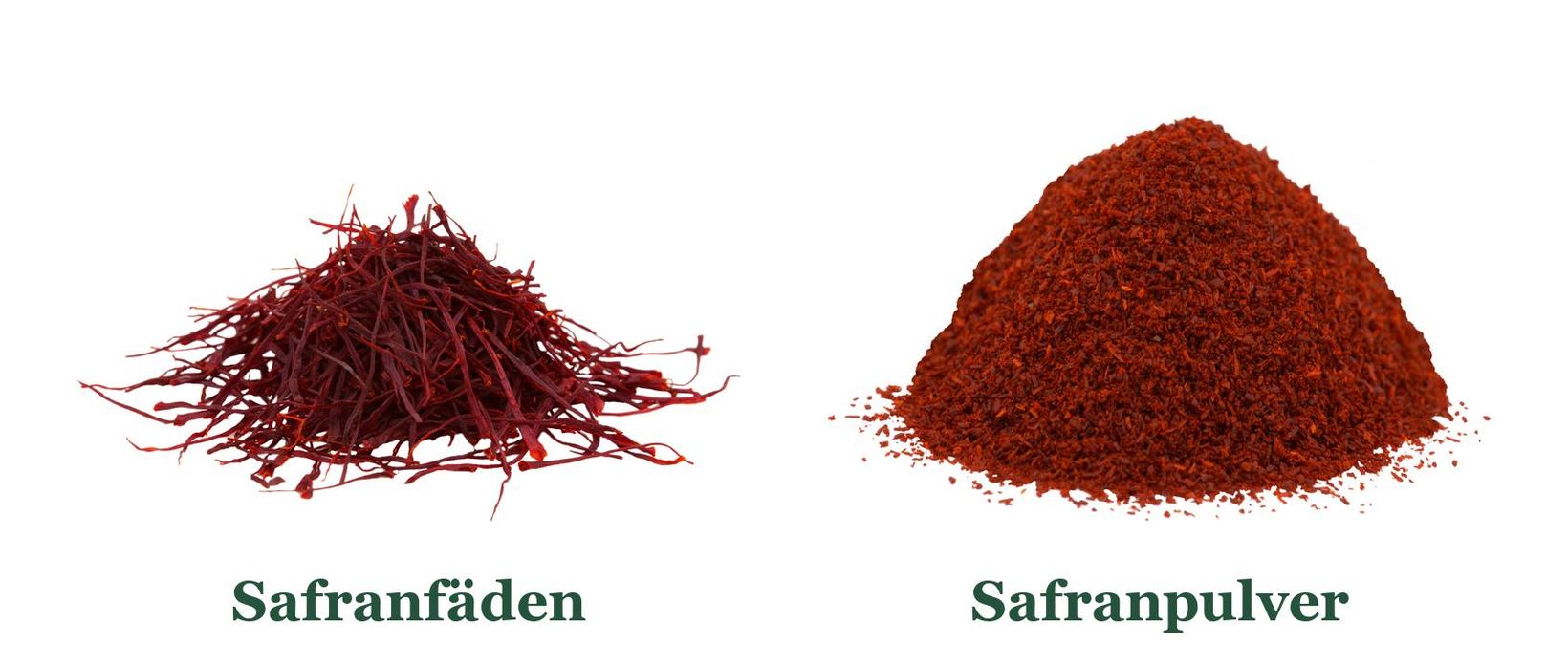 Safranfäden und Safranpulver im Vergleich