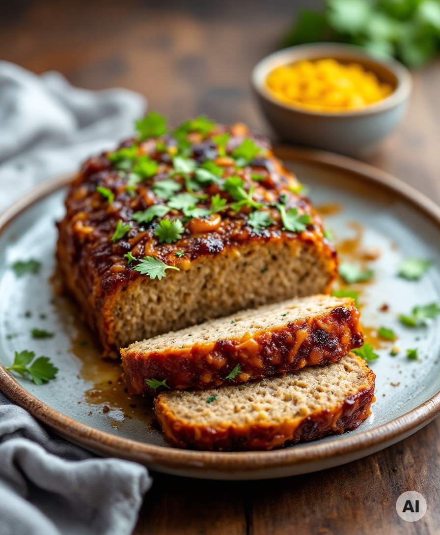 Hackbraten mit glänzender Kruste, in Scheiben angeschnitten