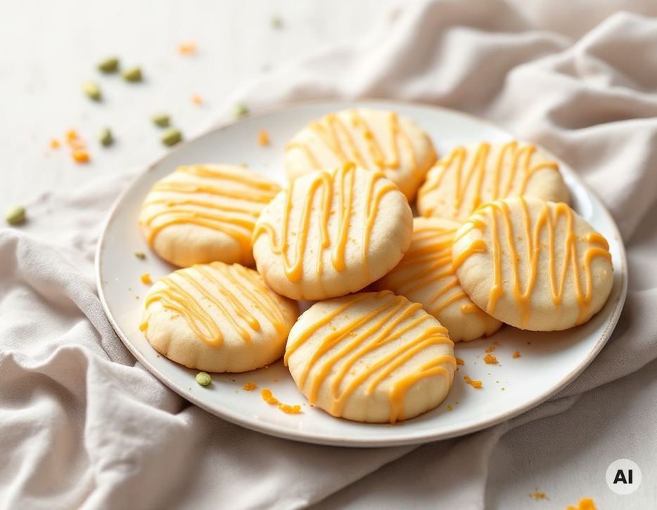 Kardamom-Orangen-Taler mit Orangenguss und grünen Kardamomkapseln