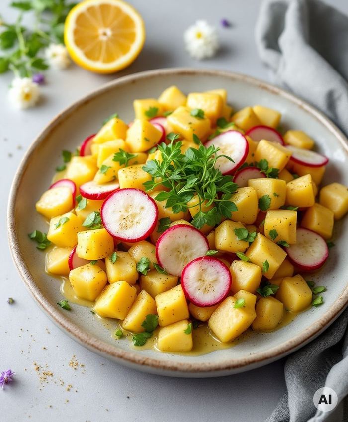 Kartoffelsalat mit Radieschen und Kräutern