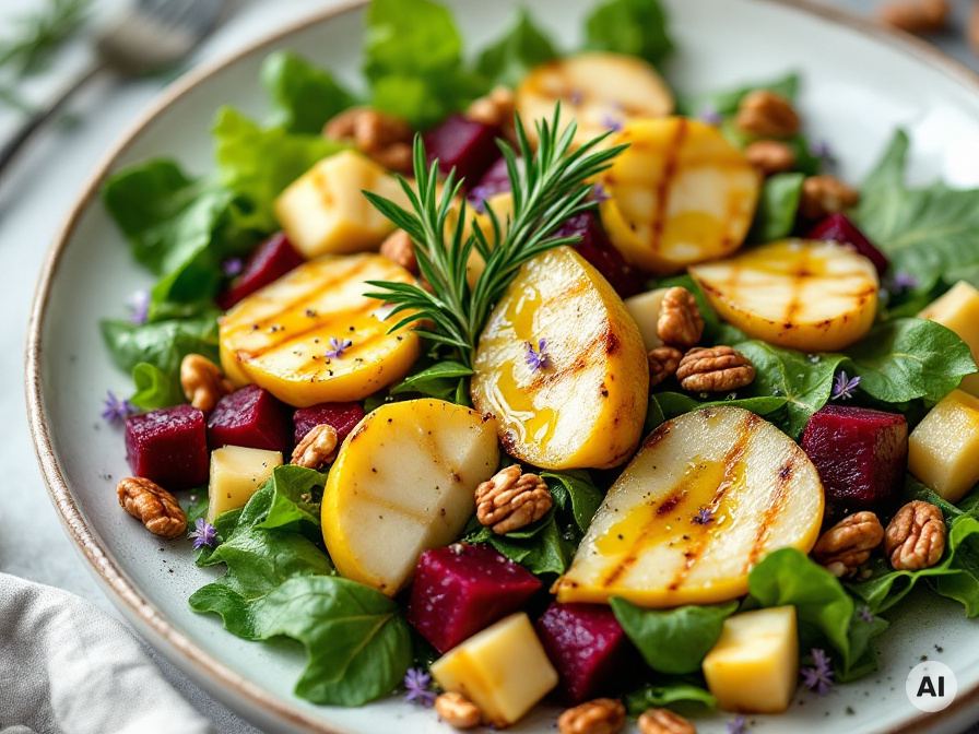 Birnen Halloumi Salat mit Pekannüssen – Rezept