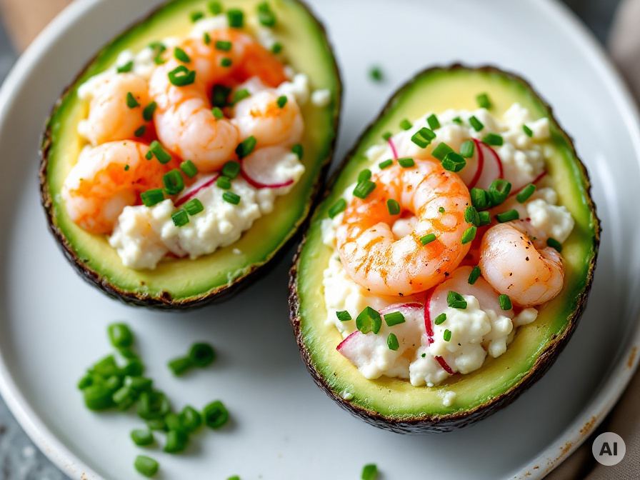 Gefüllte Avocados mit Krabben und Hüttenkäsecreme Rezept