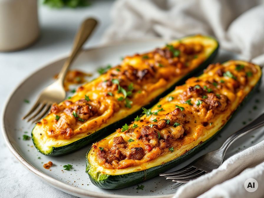 Gefüllte Zucchini-Schiffchen mit Hackfleisch Rezept