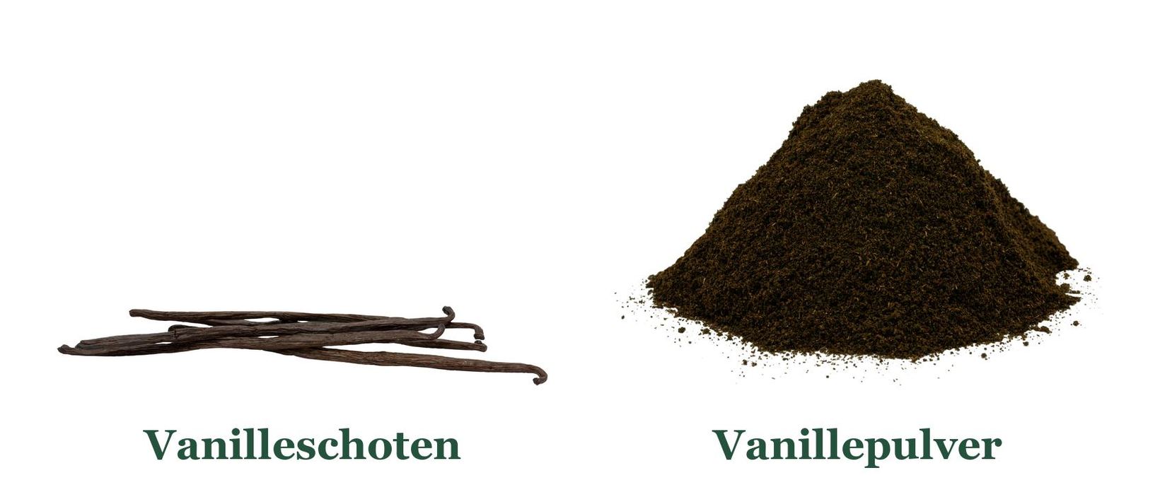Bourbon-Vanilleschoten und Vanillepulver
