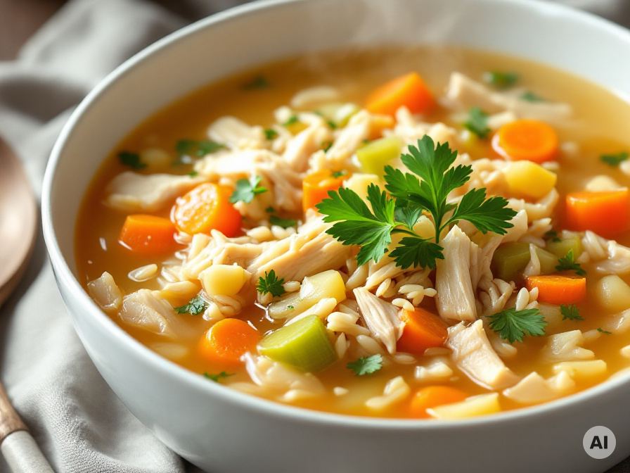 Hühnersuppe mit Safran, Reis und Karotten